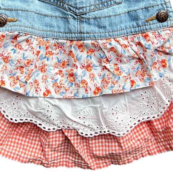Vtg OshKosh B’gosh Baby Dress • 12M • Denim Overall Top w/ Tiered Floral Eyelet - Picture 5 of 6